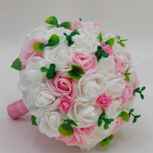 Buchet Mireasa Flori Artificiale Albe Si Roz - Img 3