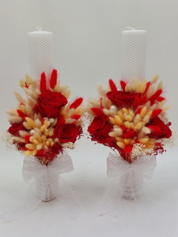 Lumanari Nunta Rosii + Buchet Mireasa Flori Naturale Criogenate+Brosa Personalizata - Img 4