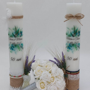 Set Buchet Mireasa Si 2 Lumanari Nunta De Aur Cu Tematica Traditionala - Img 2