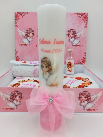 Trusou Botez Complet Personalizat Cu Ingeras Roz - Img 3