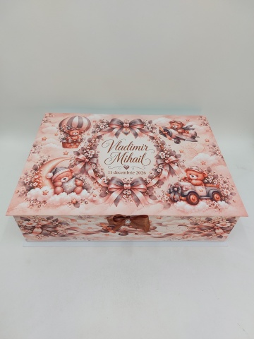 Trusou Botez Personalizat cu Ursuleț Aviator și Balon cu Aer Cald – Maro - Img 6