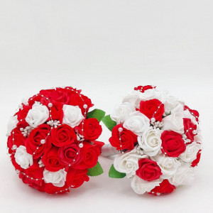 Set 2 Buchete Nunta Cu Flori Artificiale Rosii