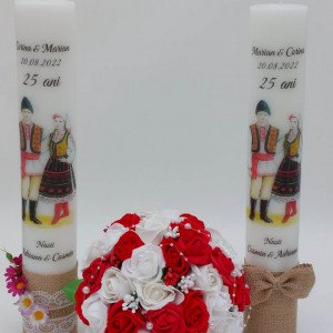 Set Nunta Traditional Cu Buchet Si 2 Lumanari Personalizate