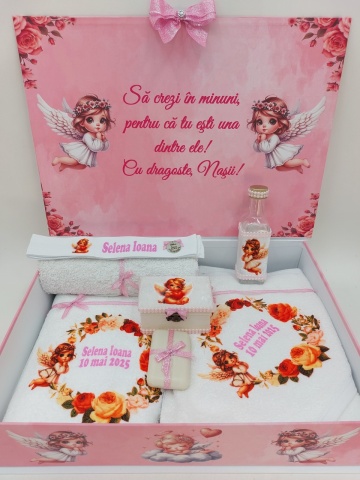 Trusou Botez Complet Personalizat Cu Ingeras Roz - Img 4