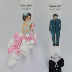 Set Buchet Mireasa Roz + 2 Lumanari Personalizate Nunta - Img 3