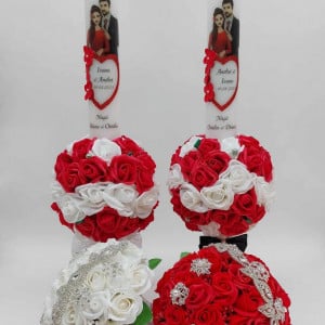 Set Nunta 2 Lumanari 60cm + 2 Buchete Cu Strasuri Si Brose - Img 3