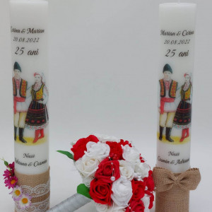 Set Nunta Traditional Cu Buchet Si 2 Lumanari Personalizate - Img 2