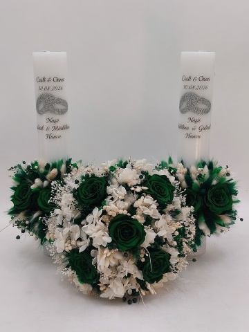 2 Lumanari Nunta Verde Kaki Si Buchet Mireasa