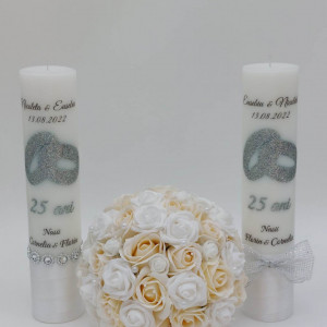 Set Nunta De Argint (Buchet Mireasa+2 Lumanari Personalizate)