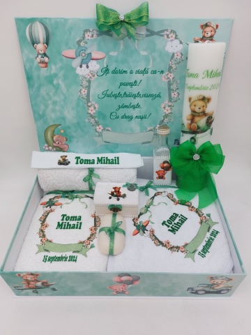Trusou Botez Cu Ursulet Aviator Verde - Img 1