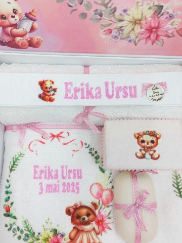 Trusou Botez Fetita Cu Ursulet Roz Si Lumanare - Img 2