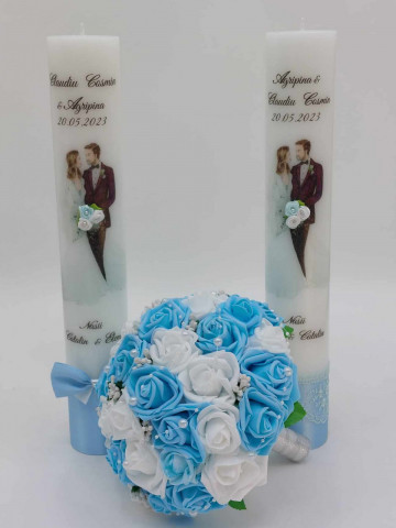 Pachet Lumanari Si Buchet Nunta Bleu - Img 2