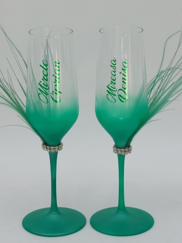 Set 2 Pahare Mireasa Si Mire Verzi Cu Stipa Pennata - Img 1