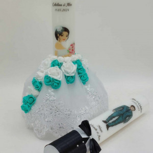 Set Lumanari Cununie 40CM Cu Rochie Turcoaz - Img 3