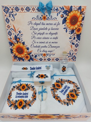 Trusou Botez Băiat Personalizat cu Floarea-Soarelui și Motive Tradiționale - Img 3