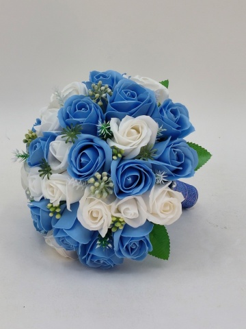 Buchet Mireasa Cu Trandafiri Bleu Si Albi - Img 2