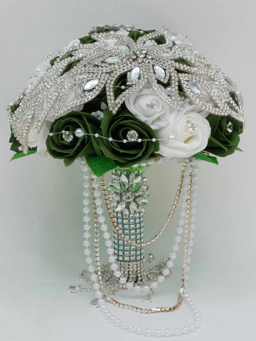 Buchet Mireasa Ornat Cu Brose, Strasuri, Perle, Diamante