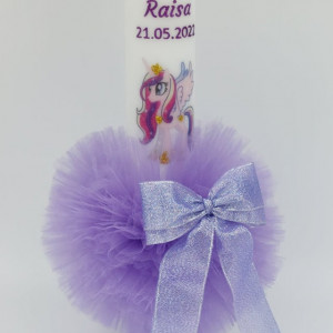 lumanare botez fetita cu unicorn lila