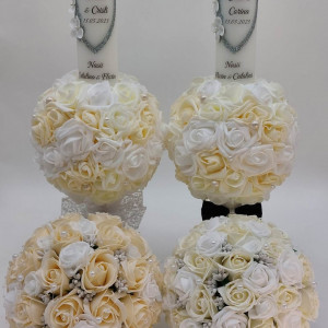 set-lumanari-nunta-cu-flori-artificiale-crem-si-buchete-mireasa-nasa