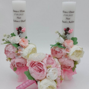 Pachet Nunta Cu Bujori 2 Lumanari Personalizate+ Buchet Mireasa Asortat - Img 2