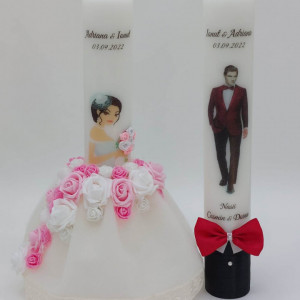 Set 2 Lumanari Nunta Cu Papion Si Rochie
