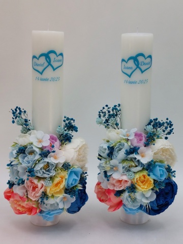Set 2 Lumanari Nunta Personalizate Si Buchet Mireasa Cu Bujori - Img 3
