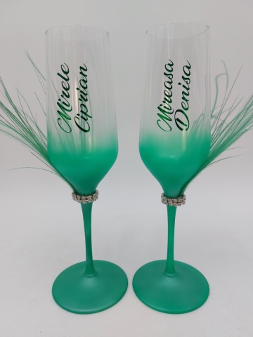 Set 2 Pahare Mireasa Si Mire Verzi Cu Stipa Pennata - Img 2