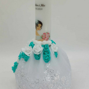Set Lumanari Cununie 40CM Cu Rochie Turcoaz - Img 4