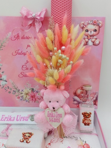 Trusou Botez Fetita Cu Ursulet Roz Si Lumanare - Img 4
