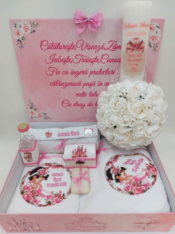 Trusou Botez Personalizat Roz Cu Nume, Mesaj Şi Dată