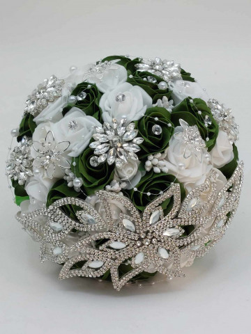 Buchet Mireasa Ornat Cu Brose, Strasuri, Perle, Diamante - Img 2