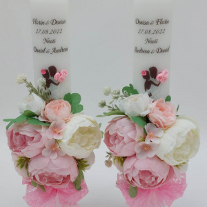 Pachet Nunta Cu Bujori 2 Lumanari Personalizate+ Buchet Mireasa Asortat - Img 3