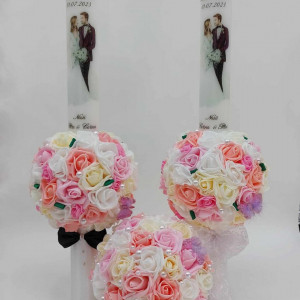 Set Lumanari Personalizate Si Buchet Mireasa Roz - Img 1