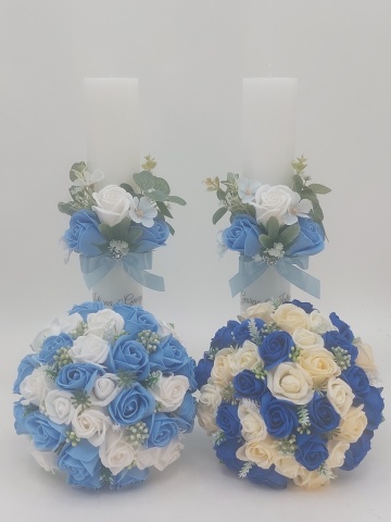 Set Nunta Bleu 2 Lumanari + 2 Buchete