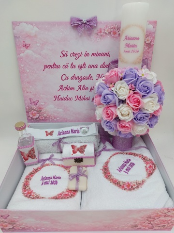 Trusou Botez Fetita Cu Fluturi Si Lumanare Mov