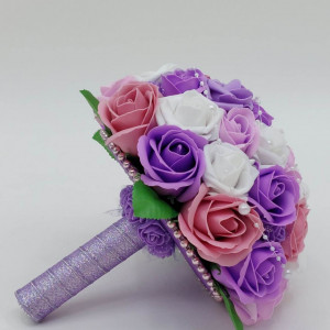 Buchet Mireasa Cu Flori Artificiale Mov - Img 3