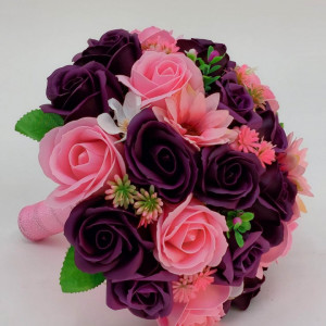 Buchet Nunta Cu Flori Artificiale Visinii Si Roz - Img 3