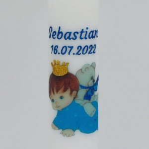 lumanare botez baiat bebe albastru