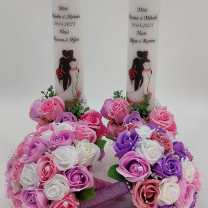 set-lumanari-nunta-si-buchete-si-flori-de-sapun-mov