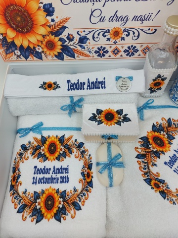 Trusou Botez Băiat Personalizat cu Floarea-Soarelui și Motive Tradiționale - Img 4