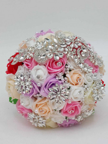 Buchet Mireasa Cu Accesorii, Brose, Strasuri, Diamante - Img 3
