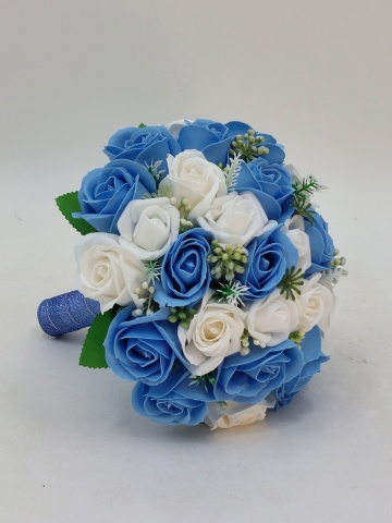 Buchet Mireasa Cu Trandafiri Bleu Si Albi - Img 3
