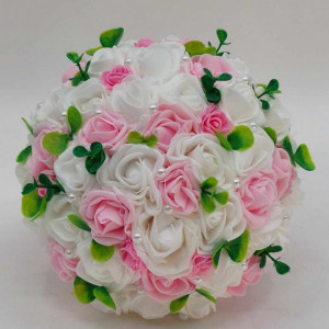 Buchet Mireasa Flori Artificiale Albe Si Roz - Img 1