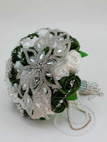 Buchet Mireasa Ornat Cu Brose, Strasuri, Perle, Diamante - Img 4