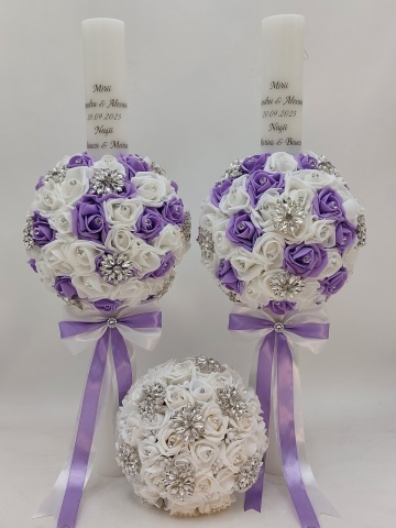 Set Lumanari Nunta Mari Si Buchet Mireasa Alb