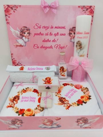 Trusou Botez Complet Personalizat Cu Ingeras Roz