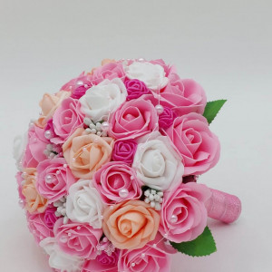 Buchet Mireasa Cu Flori Artificiale Roz - Img 2