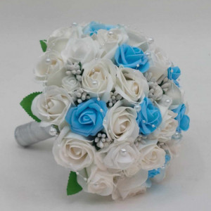 Buchet Mireasa Cu Flori De Sapun Bleu Si Albe - Img 3