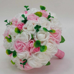 Buchet Mireasa Flori Artificiale Albe Si Roz - Img 2
