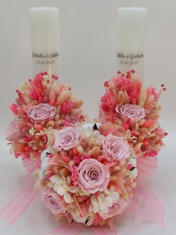 Lumanari Si Buchet Nunta Cu Trandafiri Criogenati Roz